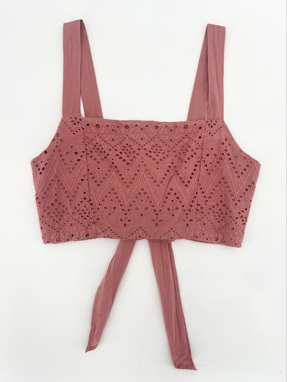 Free People Mauve Pink Eyelet Crop Top with Tie Back Small Cotton
